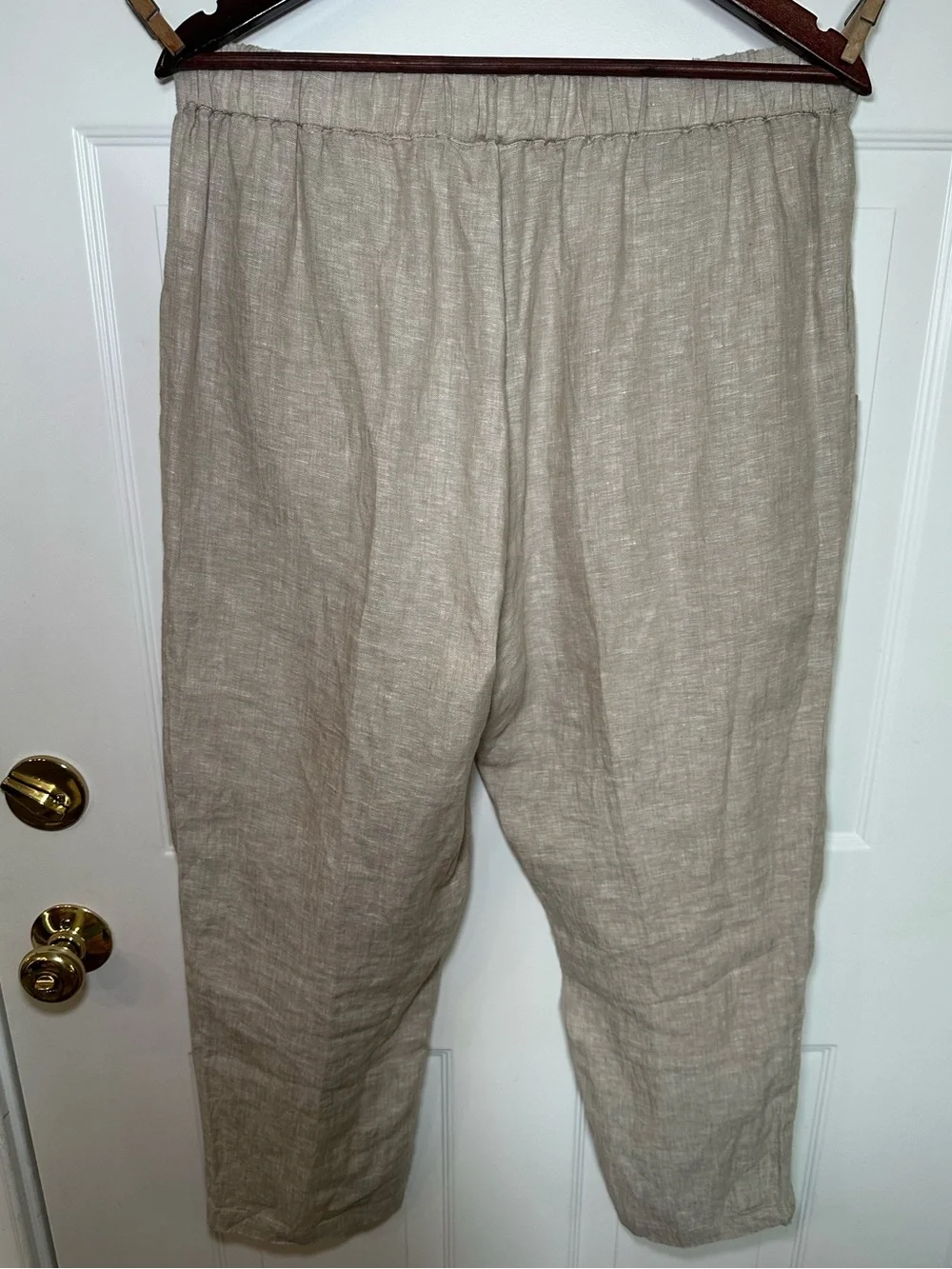 Quince 100% Linen Pull-On Pants Natural Oatmeal Wide Leg Pockets Size L